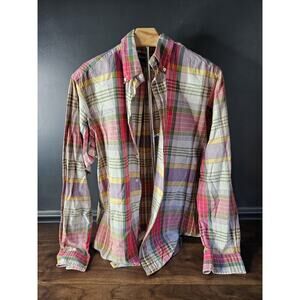 Polo Ralph Lauren Mens Flannel Shirt Medium Button Down Pockets Plaid Colorful